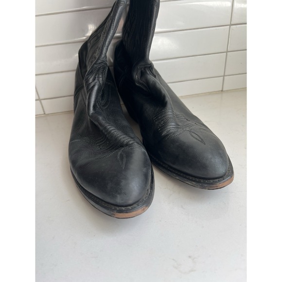 VTG Stitched Cowboy Boots Mens 10.5 EW Black Leather USA Western Pull On Wide - Picture 5 of 9